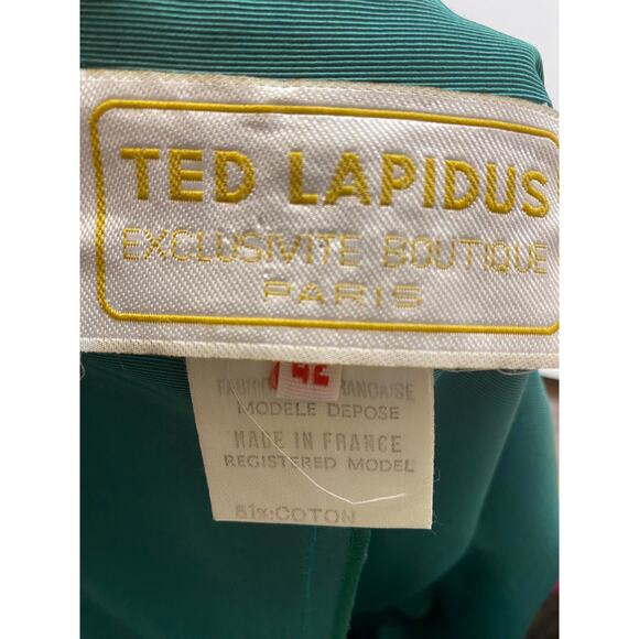 vintage 1980s Ted Lapidus emerald green faille double breasted dress med 80s 31 - Picture 10 of 12